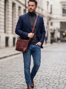 Brown/redish Leather Crossbody Satchel - Classic messenger bag